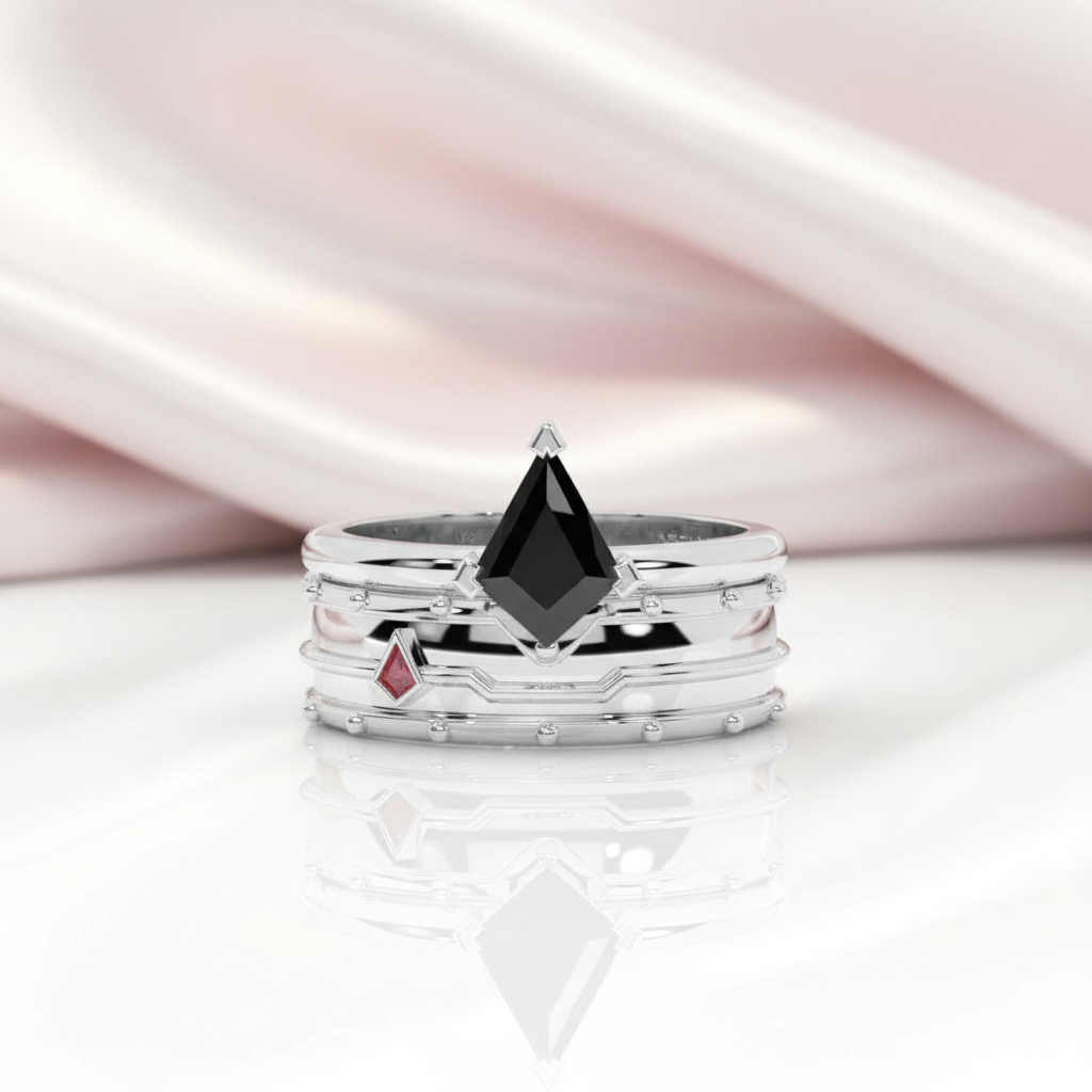 Assassin's Promise Ring Set (Women)- 14k Yellow Gold Video Game Inspired Rings-Black Diamonds New York