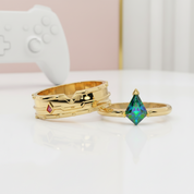 Assassin's Promise Ring Set (Women)- 14k Yellow Gold Video Game Inspired Rings-Black Diamonds New York