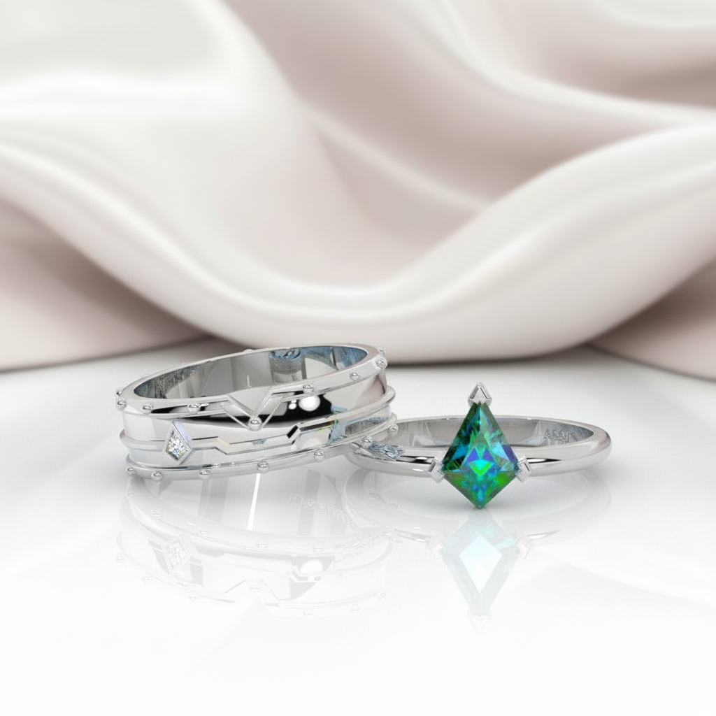 Assassin's Promise Ring Set (Women)- 14k Yellow Gold Video Game Inspired Rings-Black Diamonds New York