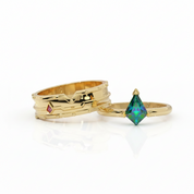 Assassin's Promise Ring Set (Women)- 14k Yellow Gold Video Game Inspired Rings-Black Diamonds New York