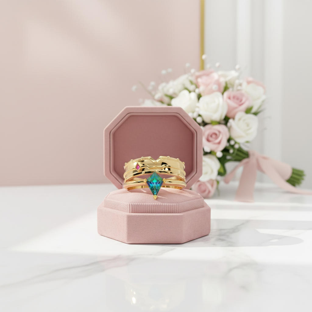 Assassin's Promise Ring Set (Women)- 14k Yellow Gold Video Game Inspired Rings-Black Diamonds New York