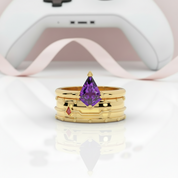 Assassin's Promise Ring Set (Women)- 14k Yellow Gold Video Game Inspired Rings-Black Diamonds New York