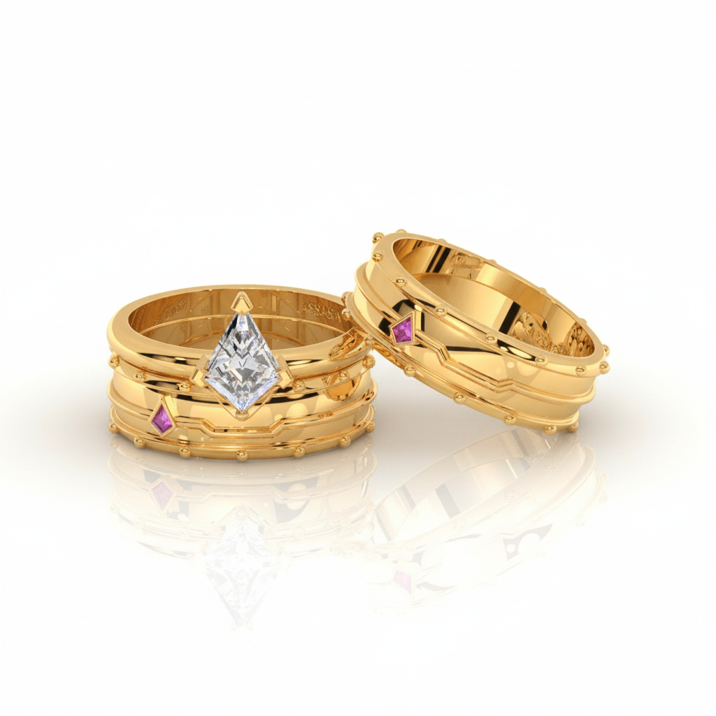 Assassin's Promise Ring Set (Women)- 14k Yellow Gold Video Game Inspired Rings-Black Diamonds New York