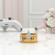 Assassin's Promise Ring Set (Women)- 14k Yellow Gold Video Game Inspired Rings-Black Diamonds New York