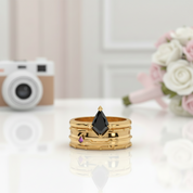 Assassin's Promise Ring Set (Women)- 14k Yellow Gold Video Game Inspired Rings-Black Diamonds New York