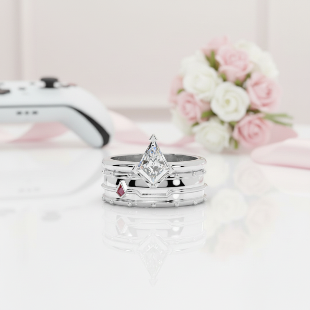 Assassin's Promise Ring Set (Women)- 14k Yellow Gold Video Game Inspired Rings-Black Diamonds New York