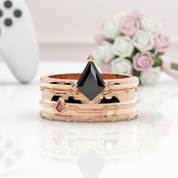 Assassin's Promise Ring Set (Women)- 14k Yellow Gold Video Game Inspired Rings-Black Diamonds New York
