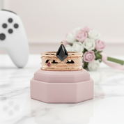 Assassin's Promise Ring Set (Women)- 14k Yellow Gold Video Game Inspired Rings-Black Diamonds New York