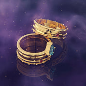 Assassin's Promise Ring Set (Women)- 14k Yellow Gold Video Game Inspired Rings-Black Diamonds New York