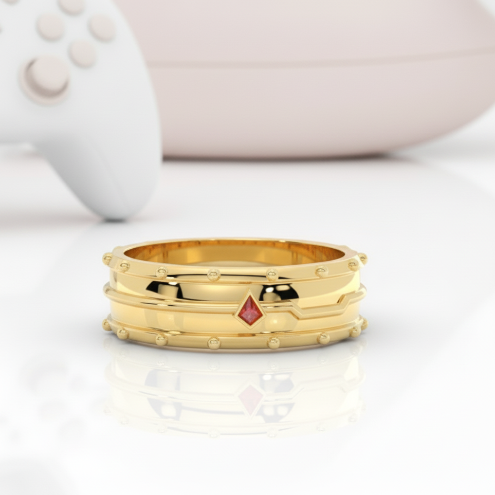Assasin's Promise Ring Band (Unisex)- 14k Yellow Gold Video Game Inspired Rings-Black Diamonds New York