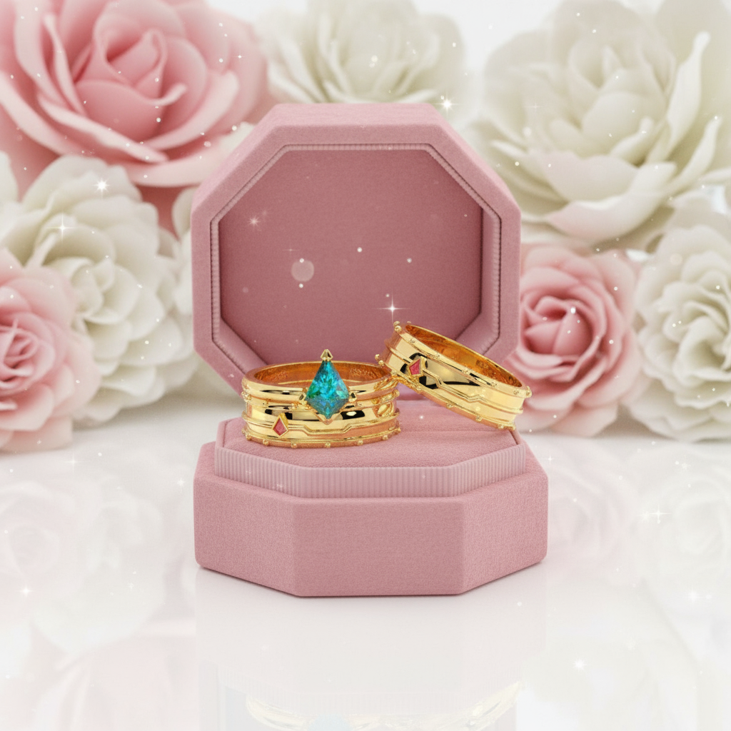 Assassin's Promise Ring Set (Women)- 14k Yellow Gold Video Game Inspired Rings-Black Diamonds New York