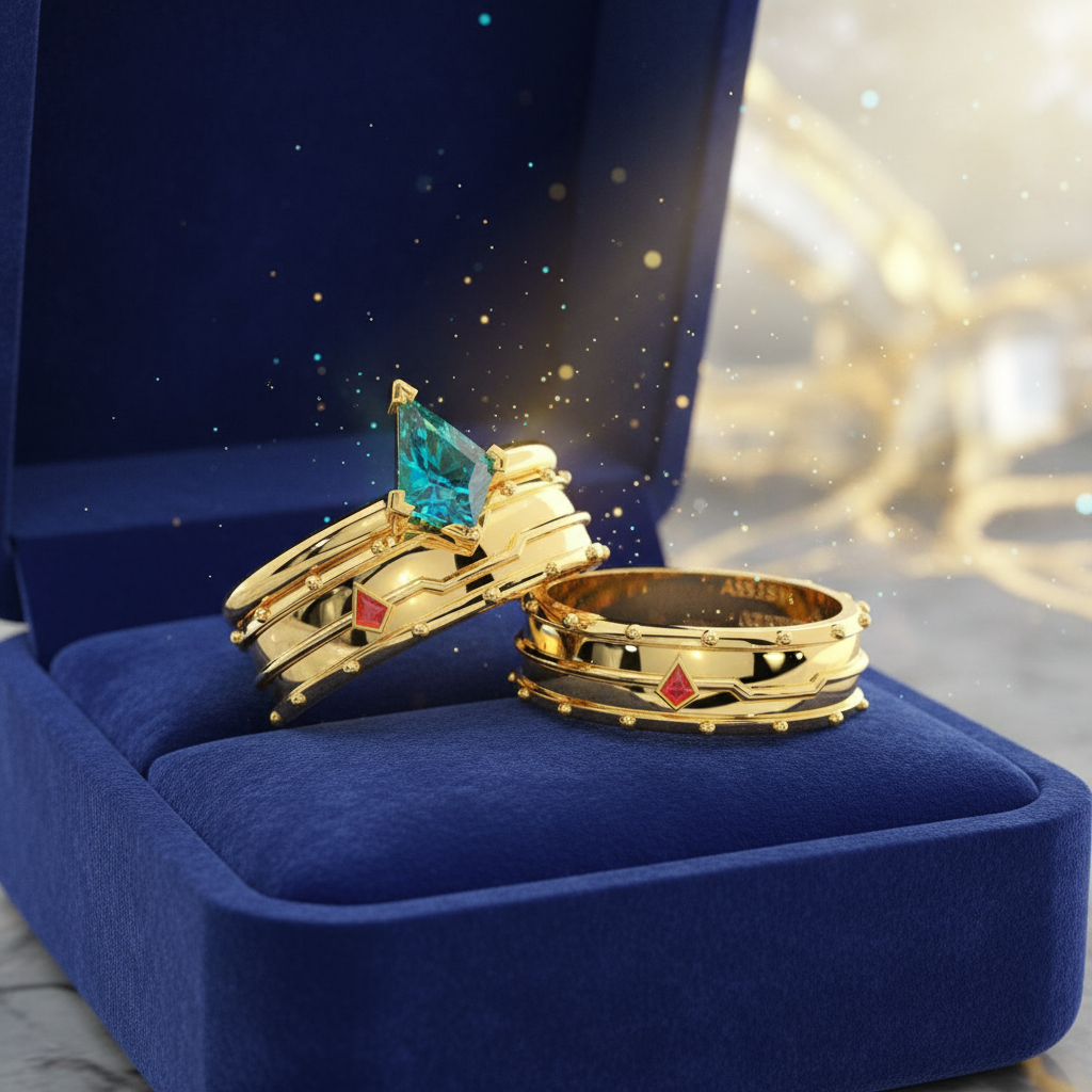 Assasin's Promise Ring Band (Unisex)- 14k Yellow Gold Video Game Inspired Rings-Black Diamonds New York