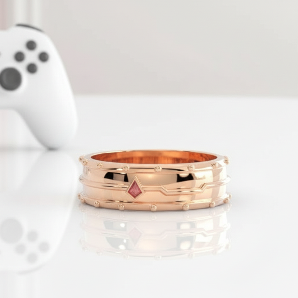 Assasin's Promise Ring Band (Unisex)- 14k Yellow Gold Video Game Inspired Rings-Black Diamonds New York