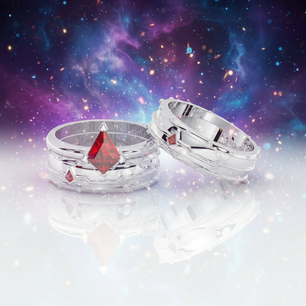 Assassin's Promise Ring Set (Women)- 14k Yellow Gold Video Game Inspired Rings-Black Diamonds New York