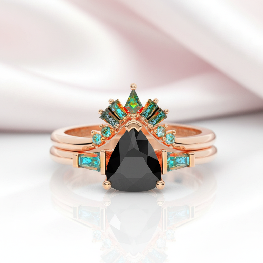 Assasin's Romance Engagement Ring (Women)- 14k Yellow Gold Video Game Inspired Rings-Black Diamonds New York