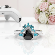 Assasin's Romance Engagement Ring (Women)- 14k Yellow Gold Video Game Inspired Rings-Black Diamonds New York