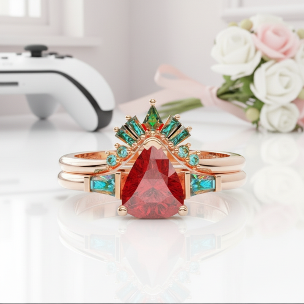 Assasin's Romance Engagement Ring (Women)- 14k Yellow Gold Video Game Inspired Rings-Black Diamonds New York