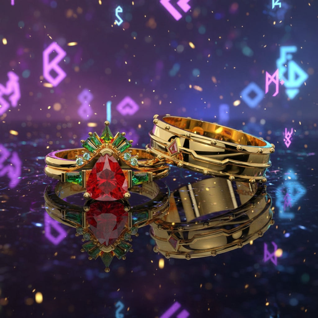 Assasin's Romance Engagement Ring- 14k Yellow Gold Video Game Inspired Rings-Black Diamonds New York