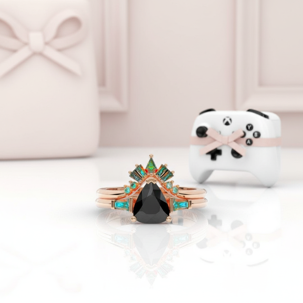 Assasin's Romance (Unisex)- 14k Yellow Gold Video Game Inspired Rings-Black Diamonds New York