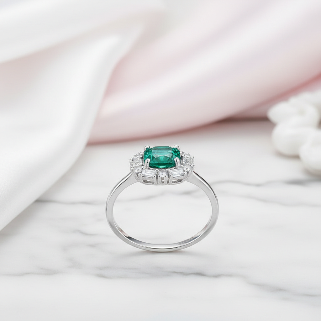 Asscher Cut Emerald Green Diamond Option Engagement Ring-Black Diamonds New York