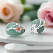 Aventurine Plum Flower Stud Earrings-Black Diamonds New York