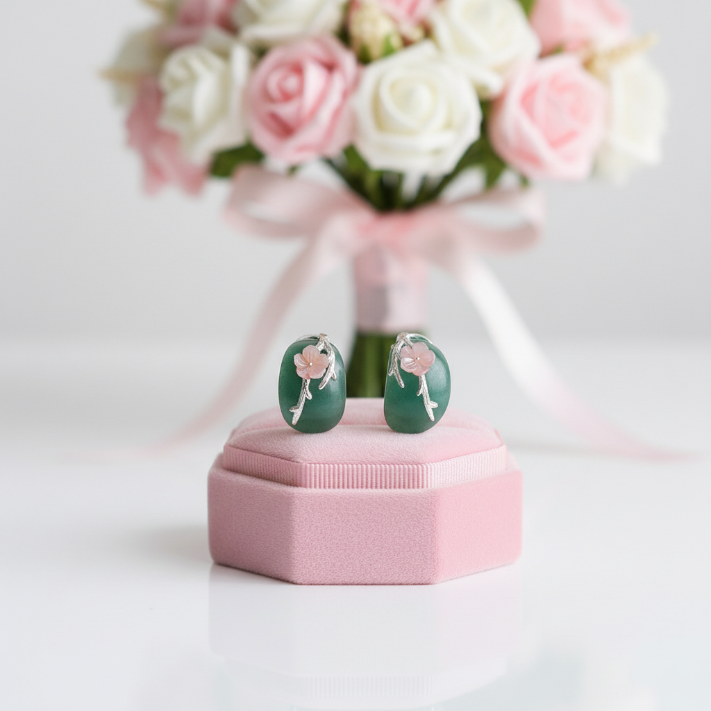 Aventurine Plum Flower Stud Earrings-Black Diamonds New York