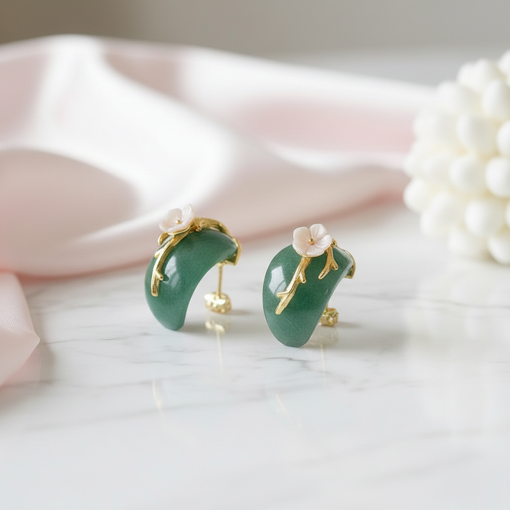 Aventurine Plum Flower Stud Earrings-Black Diamonds New York