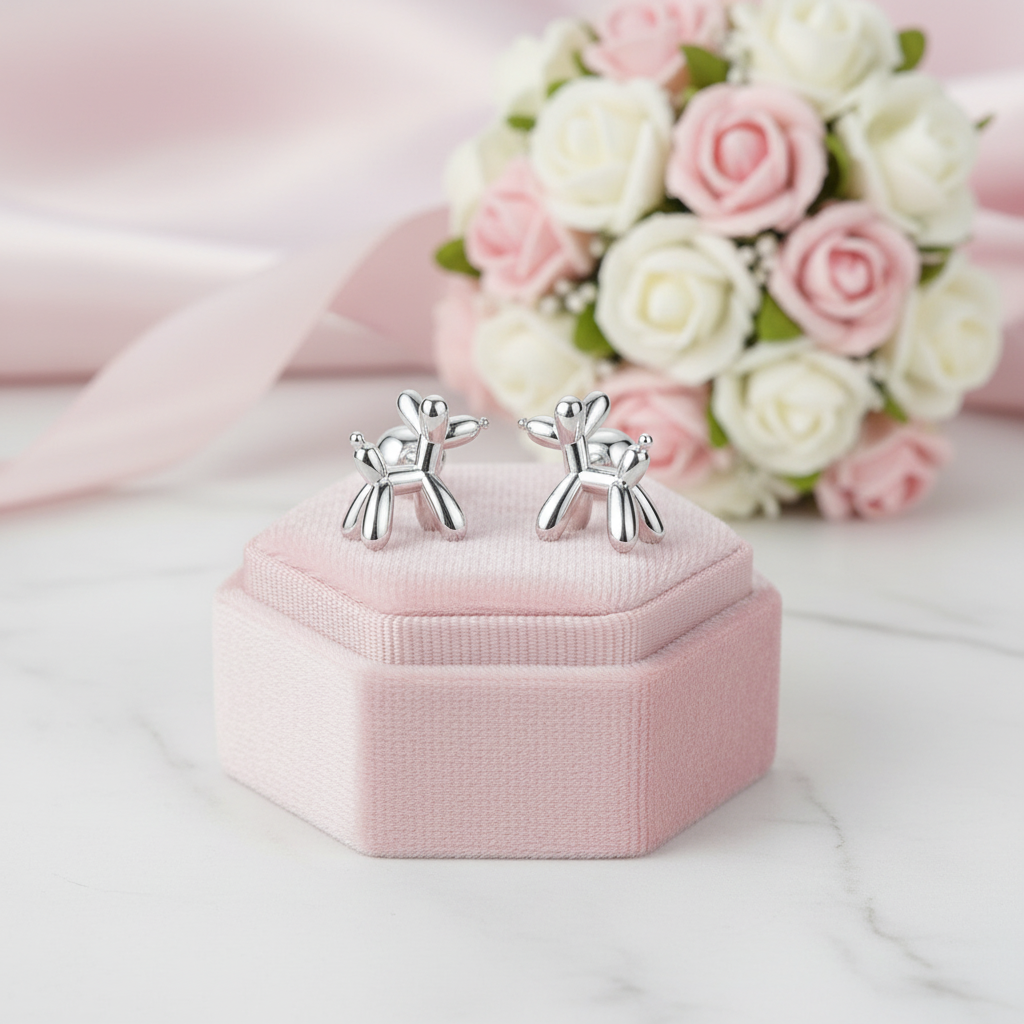 Balloon Dog Screw Stud Earrings-Black Diamonds New York