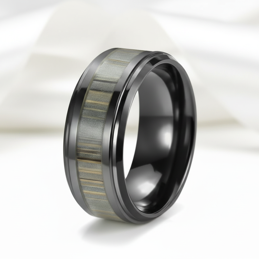 Bamboo Forest Men's Ceramic Wedding Band-Black Diamonds New York