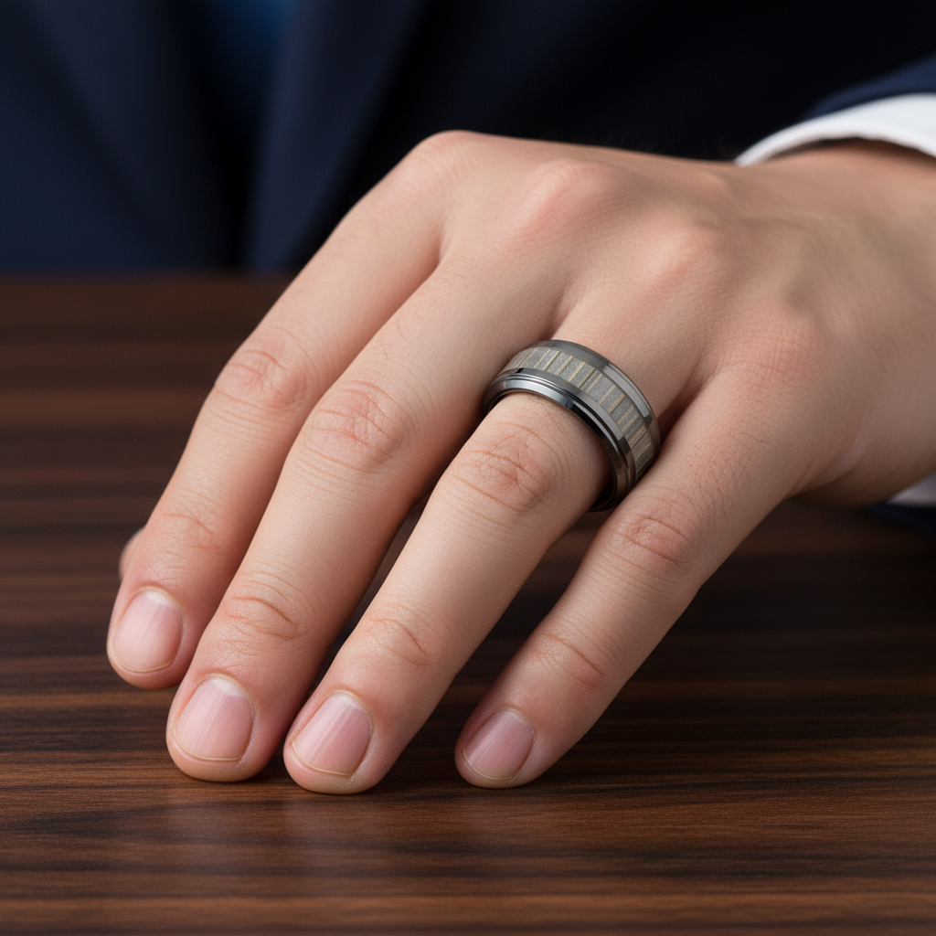 Bamboo Forest Men's Ceramic Wedding Band-Black Diamonds New York