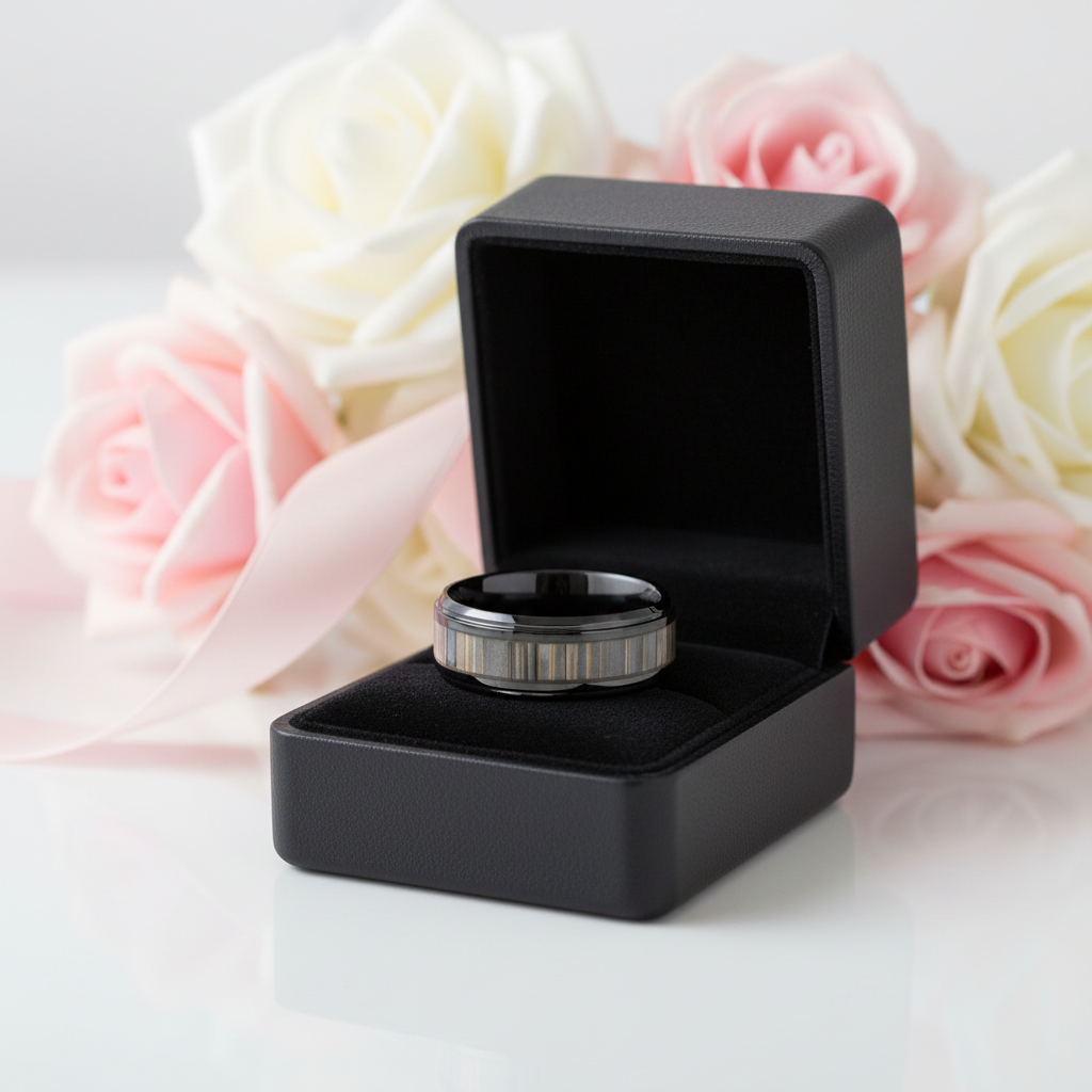 Bamboo Forest Men's Ceramic Wedding Band-Black Diamonds New York