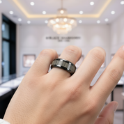 Bamboo Forest Men's Ceramic Wedding Band-Black Diamonds New York