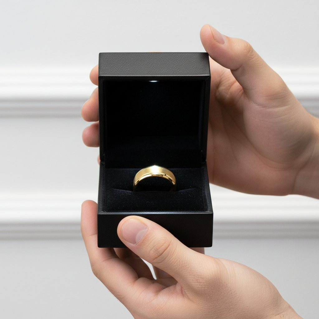 Gold Tungsten Carbide Men's Wedding Band-Black Diamonds New York