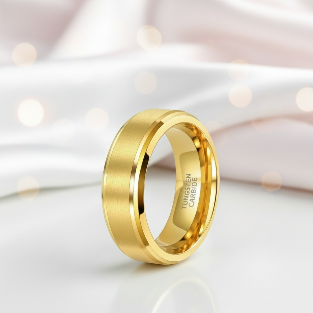 Gold Tungsten Carbide Men's Wedding Band-Black Diamonds New York