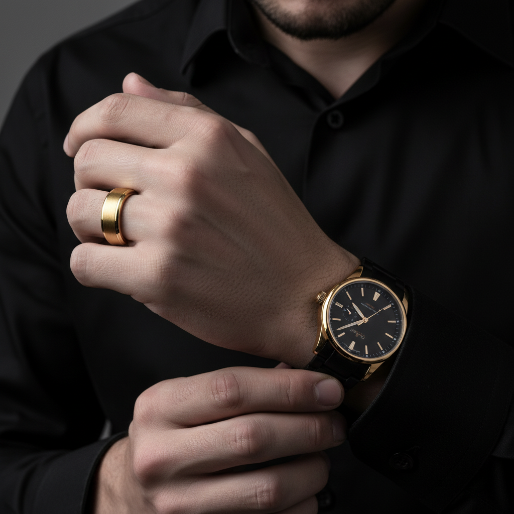 Gold Tungsten Carbide Men's Wedding Band-Black Diamonds New York