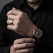 Gold Tungsten Carbide Men's Wedding Band-Black Diamonds New York