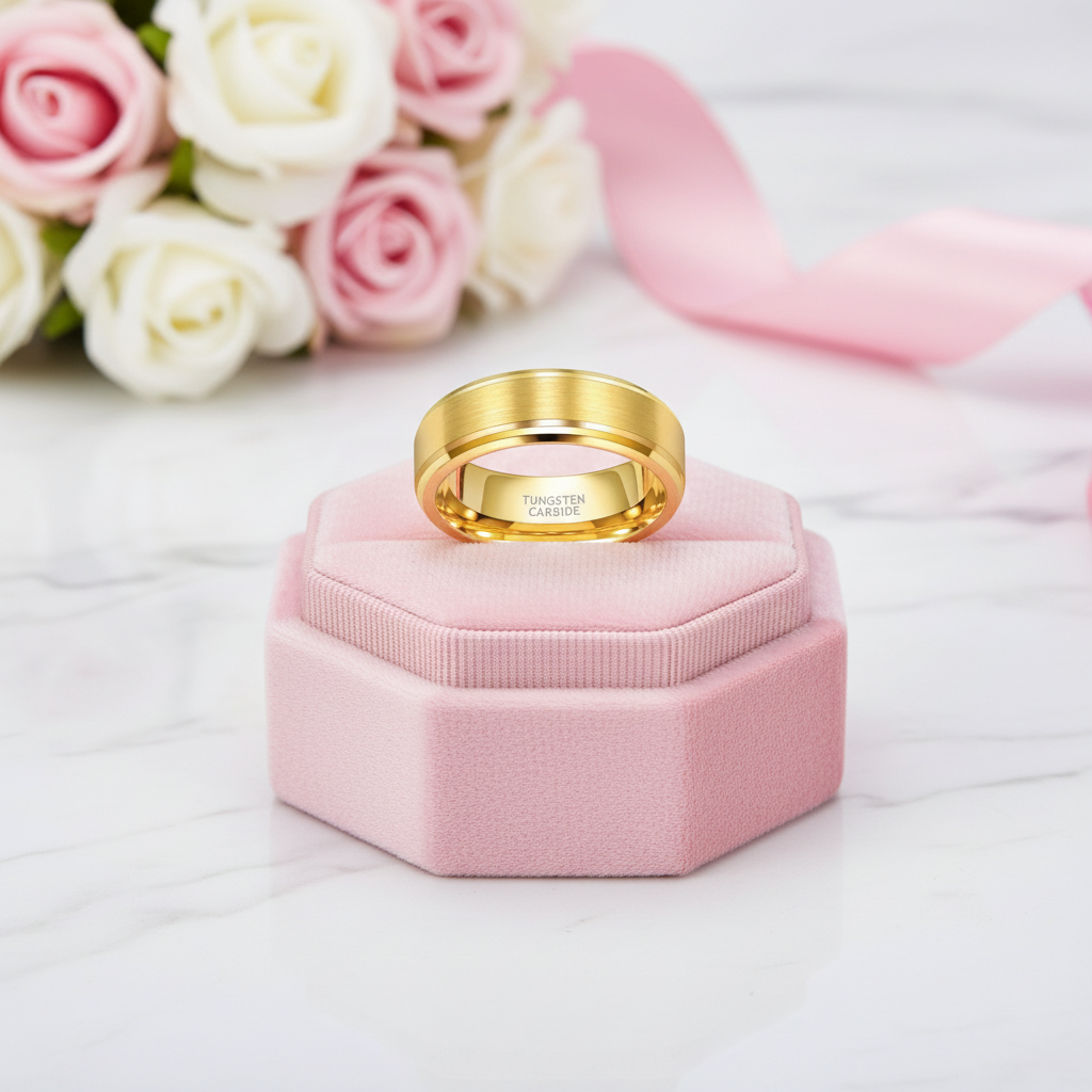 Gold Tungsten Carbide Men's Wedding Band-Black Diamonds New York