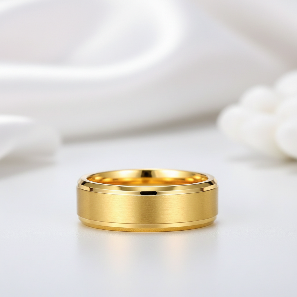 Gold Tungsten Carbide Men's Wedding Band-Black Diamonds New York