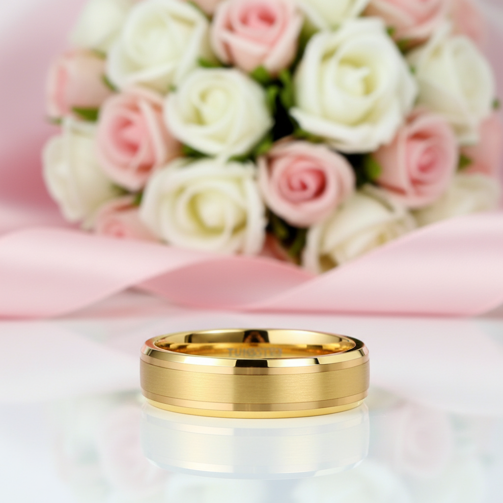 Gold Tungsten Carbide Men's Wedding Band-Black Diamonds New York