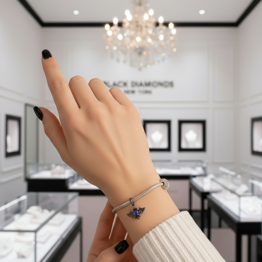 Cool Black Bat Charm-Black Diamonds New York