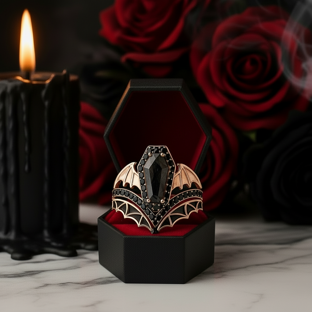 Wings Of Eternity- Coffin Cut Diamond Option Bat Wings Wedding Rings-Black Diamonds New York