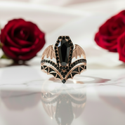 Wings Of Eternity- Coffin Cut Diamond Bat Wings Wedding Rings-Black Diamonds New York