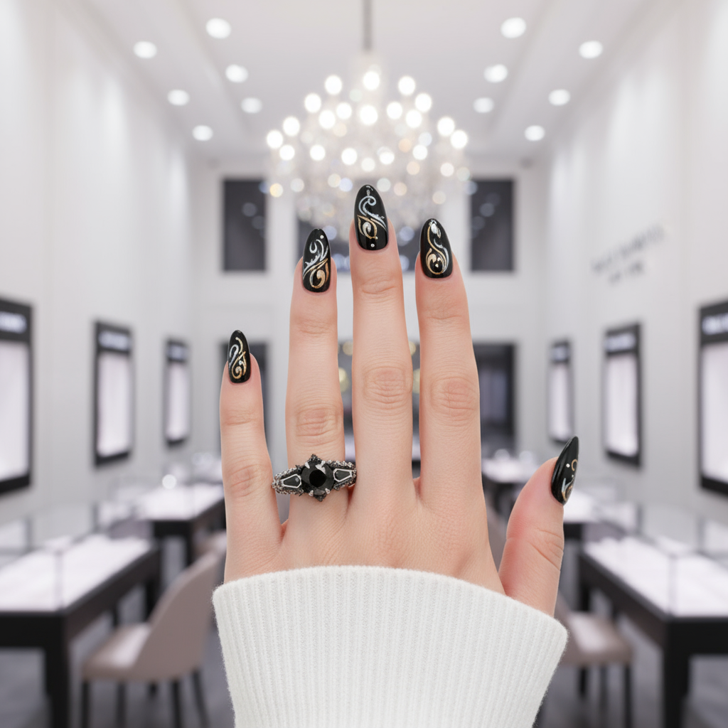 Bat's Kiss Promise Ring- 1.5 Ct Round and Coffin Cut Diamond Option Gothic Ring-Black Diamonds New York