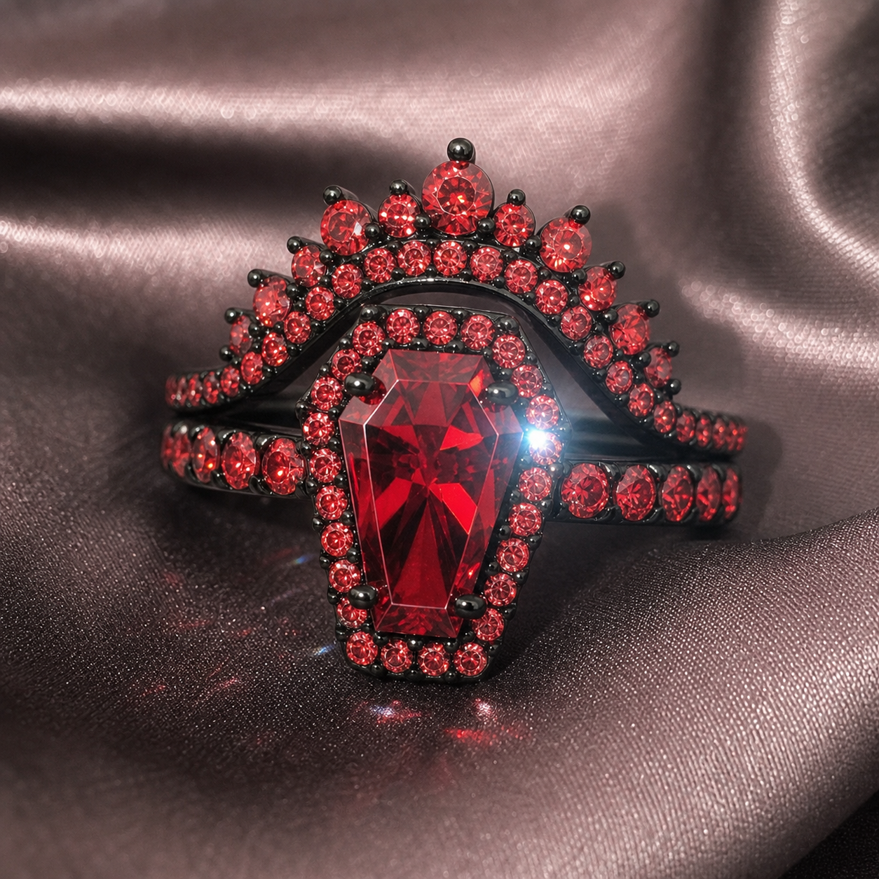 Best Love Rings- Rare Coffin Cut Diamond Option 14k Gold Gothic Ring Set-Black Diamonds New York