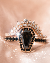 Best Love Rings- Rare Coffin Cut Diamond Option 14k Gold Gothic Ring Set-Black Diamonds New York