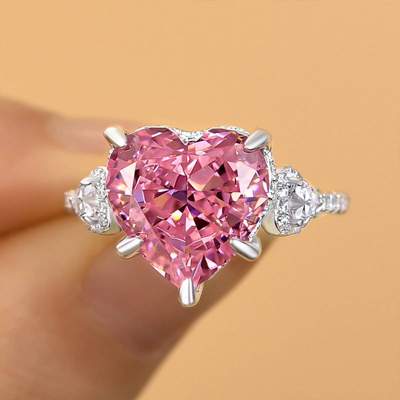 5.0 CT Pink Heart Cut Sona Simulated Diamonds Engagement Ring-Black Diamonds New York