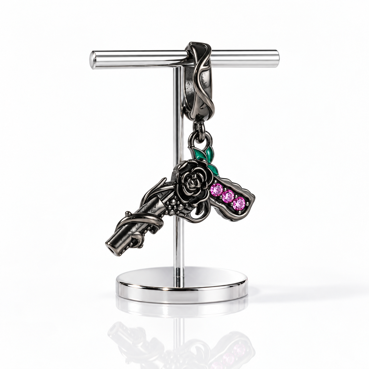 Vintage Black Rose Pistol & Butterfly Charm-Black Diamonds New York