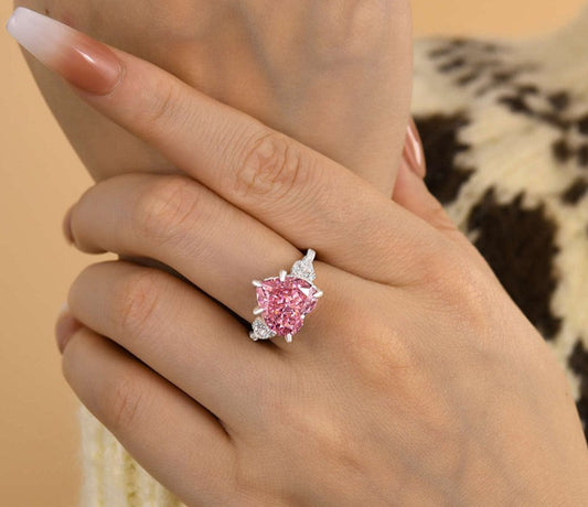 5.0 CT Pink Heart Cut Sona Simulated Diamonds Engagement Ring