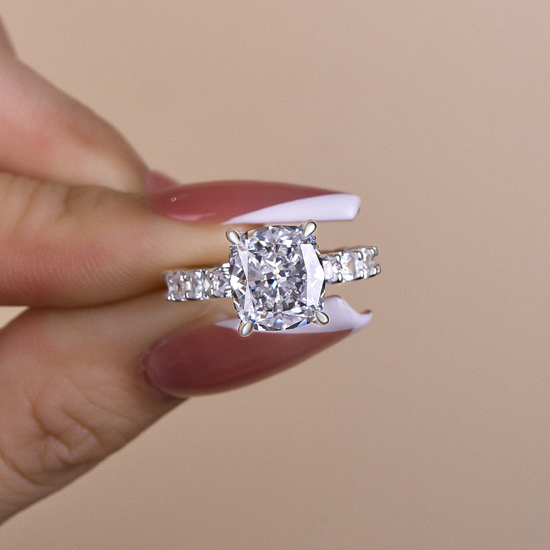 Elegant 3.5ct Cushion Cut Simulated Diamond Engagement Ring-Black Diamonds New York