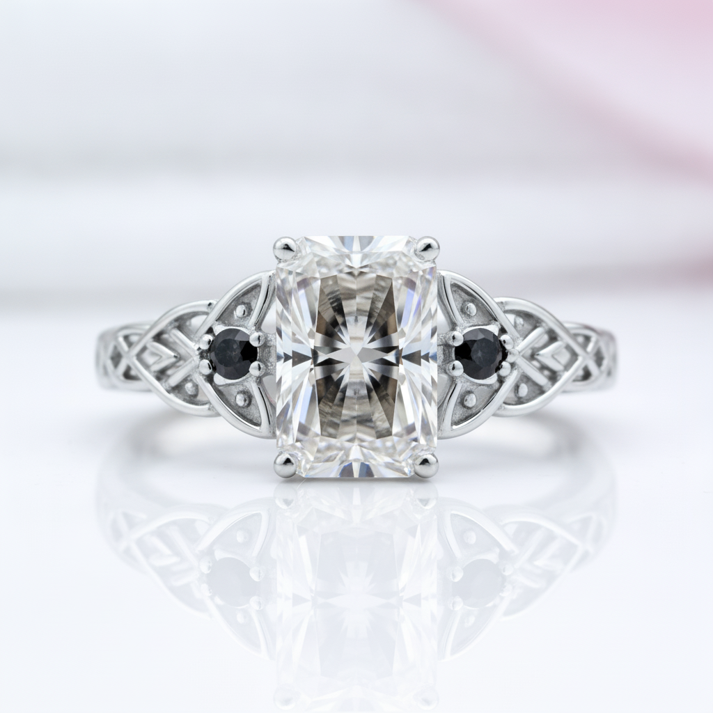 Platinum Celtic Knot with 3 ct Radiant Cut Diamond Option Ring-Black Diamonds New York